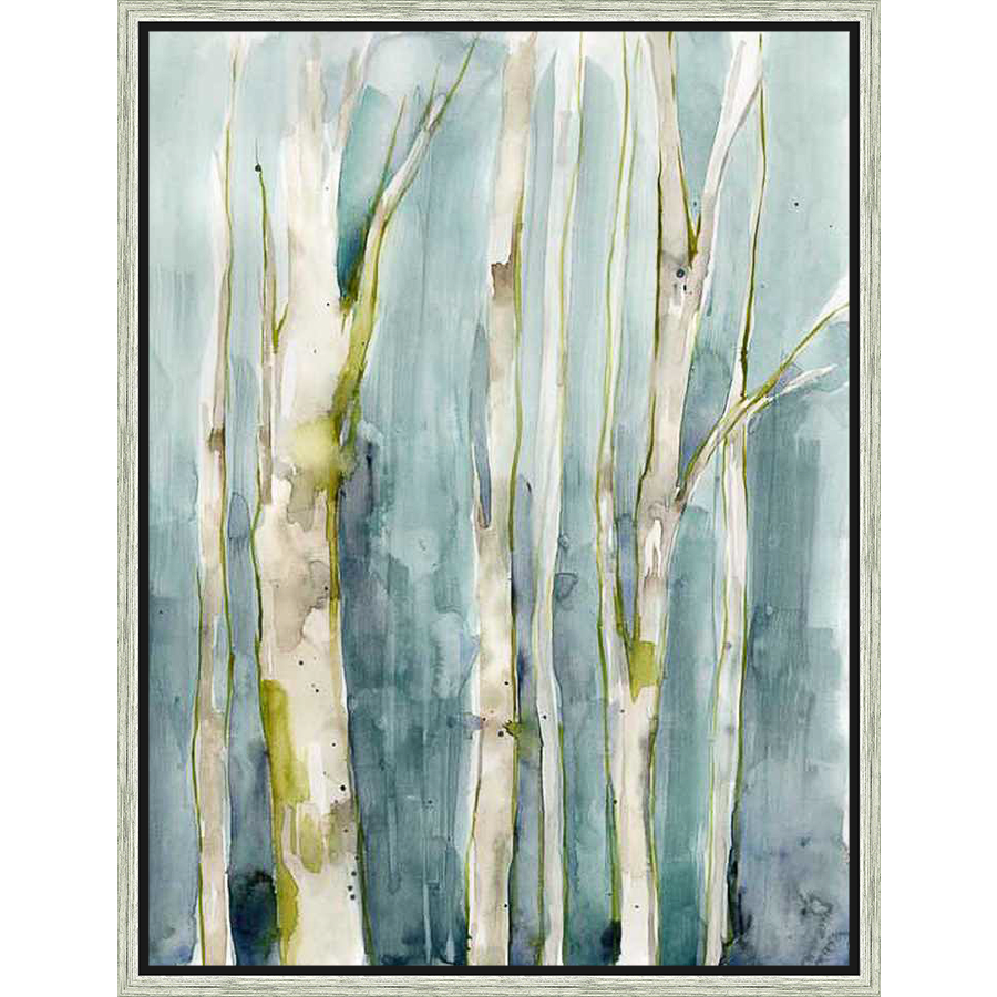 A serene abstract painting evokes the quiet beauty of a forest. Delicate brushstrokes capture the textures of the birch trees and the dreamy atmosphere of the background. This artwork is perfect for adding a touch of tranquility to any space.