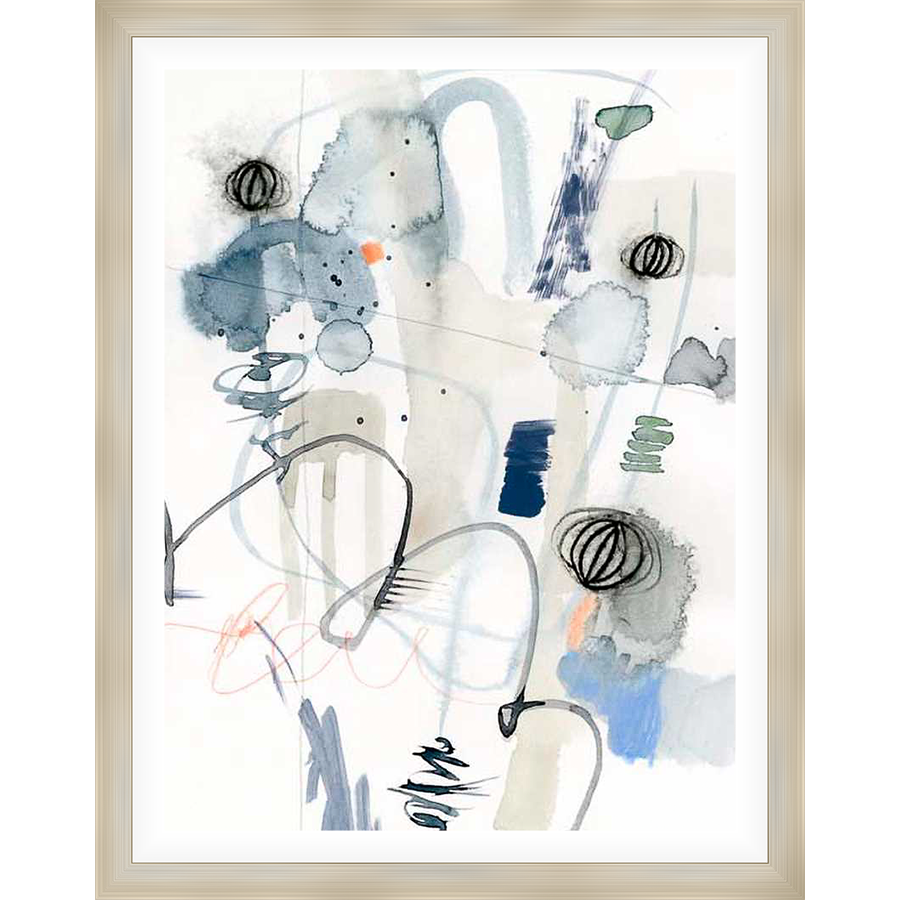 An abstract watercolor painting featuring a loose composition of organic shapes and lines in soft, neutral tones. This artwork is ideal for adding a touch of modern artistry to any living space.