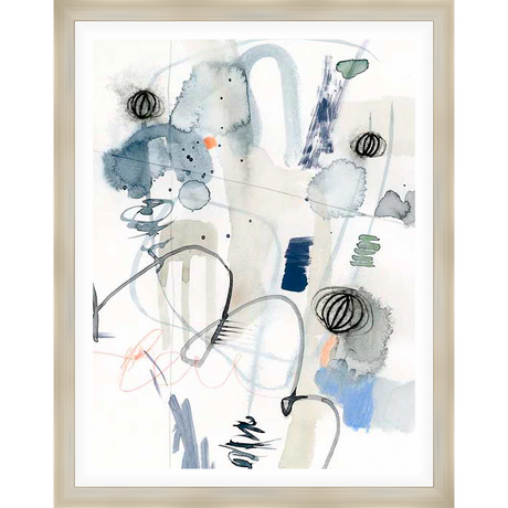 An abstract watercolor painting featuring a loose composition of organic shapes and lines in soft, neutral tones. This artwork is ideal for adding a touch of modern artistry to any living space.