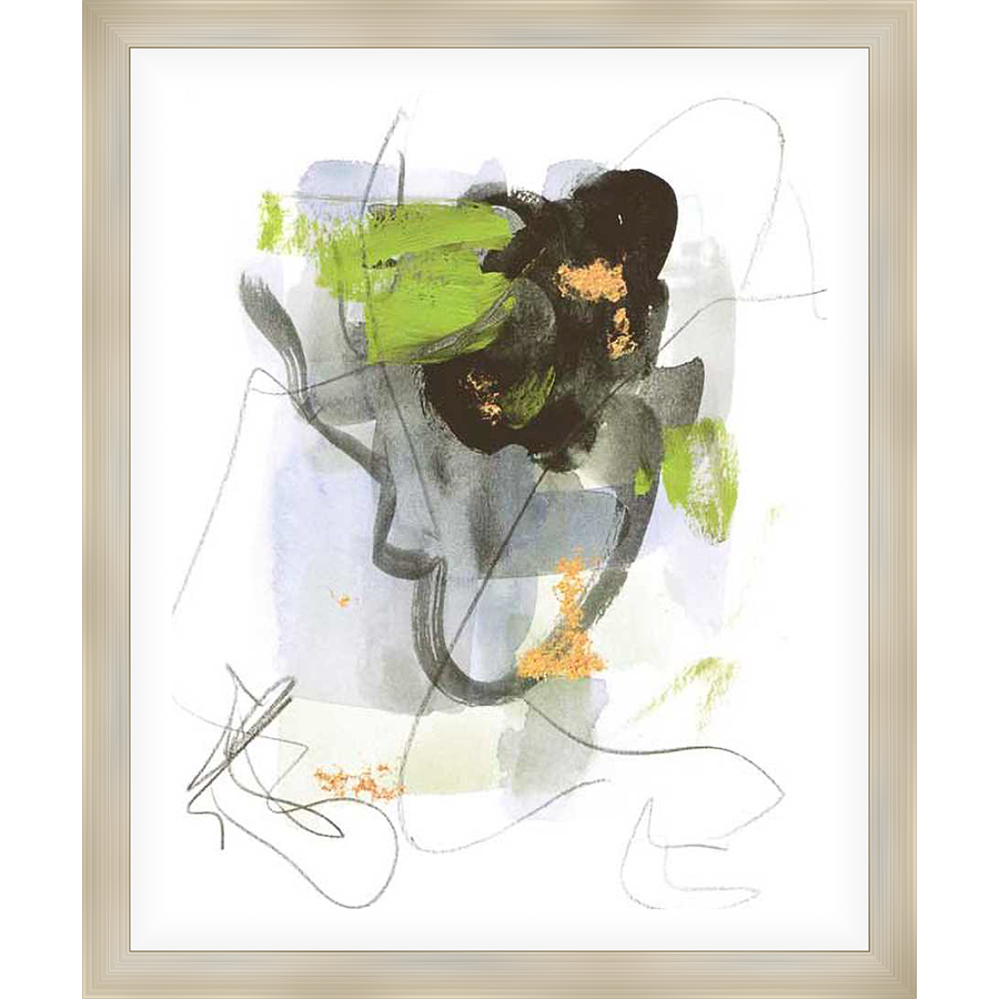 An abstract expressionist piece, this artwork features bold brushstrokes and a dynamic interplay of color and form. Scribbled lines and touches of gold leaf add further complexity and visual interest to this unique and evocative artwork, perfect for adding a touch of modern art to your space.