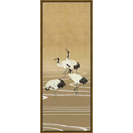 This artwork depicts four elegant cranes in a serene, minimalist composition. The birds are rendered with precise detail, creating a sense of tranquility and grace, perfect for enhancing any space.