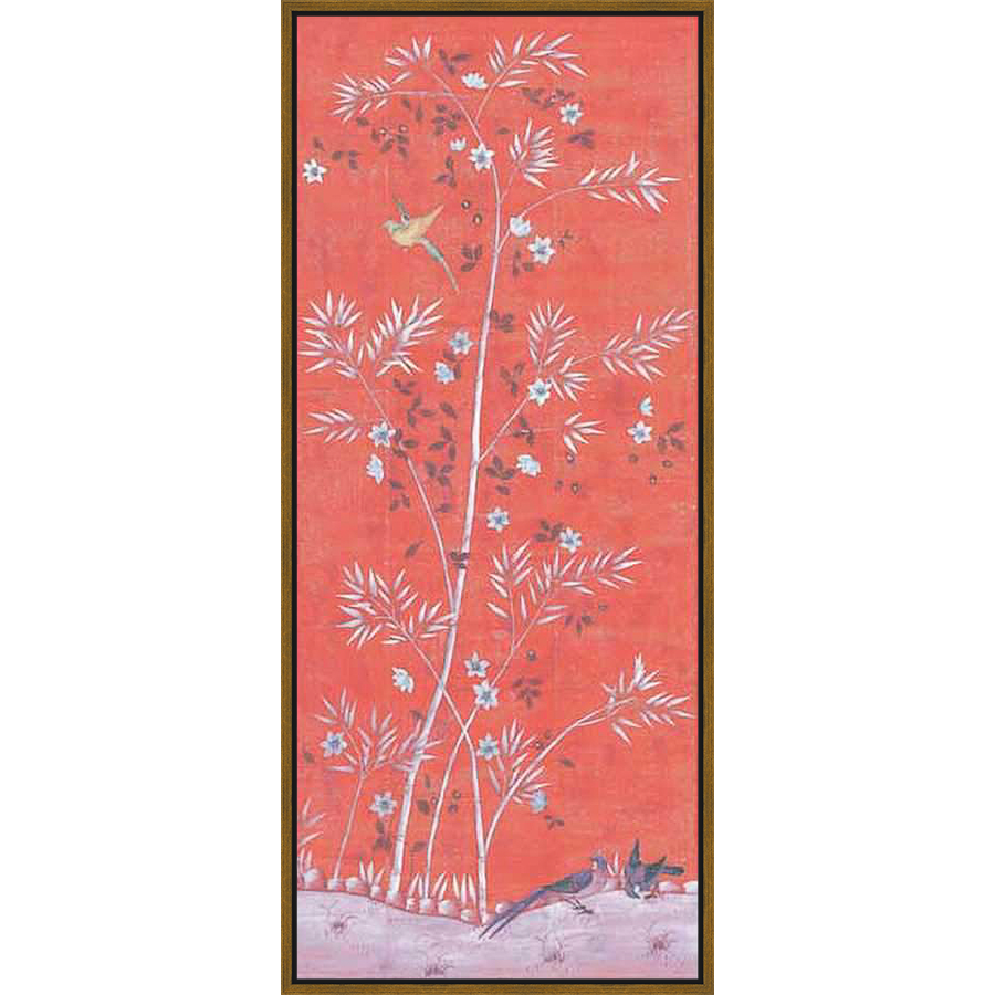 This exquisite artwork showcases a tranquil scene with stylized trees, delicate blossoms, and graceful birds, all set against a vibrant, textured backdrop. The piece evokes a sense of serenity and adds a touch of nature-inspired elegance to any space.