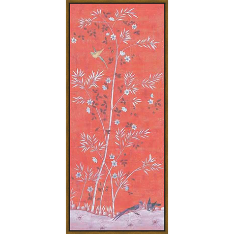 This exquisite artwork showcases a tranquil scene with stylized trees, delicate blossoms, and graceful birds, all set against a vibrant, textured backdrop. The piece evokes a sense of serenity and adds a touch of nature-inspired elegance to any space.