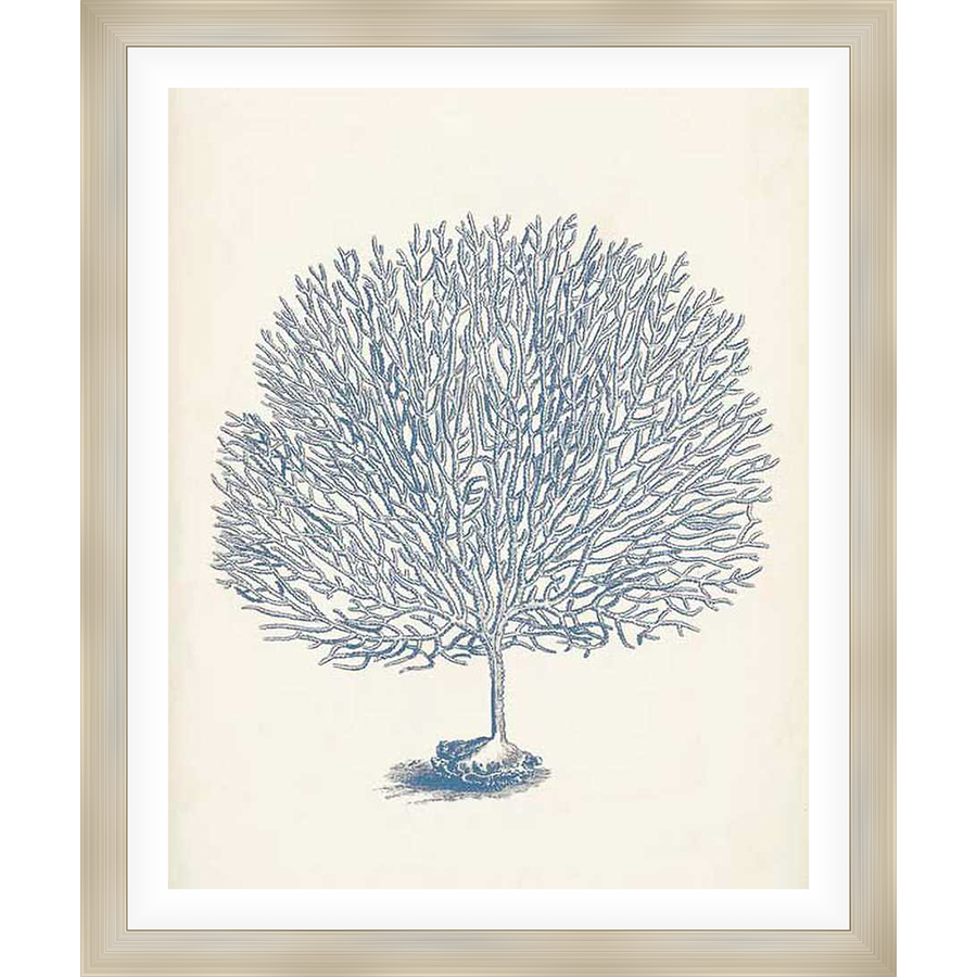 Embrace the tranquility of the ocean with this stunning artwork, featuring a detailed depiction of a coral reef. Rendered in elegant blue tones, it's the perfect accent for any coastal-inspired interior.