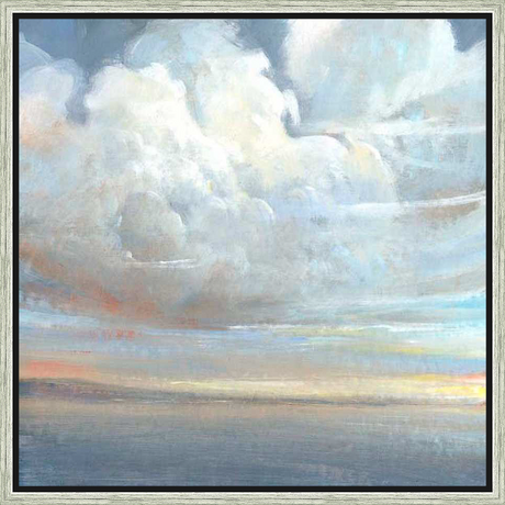 This artwork captures a serene sky filled with voluminous clouds, painted in soft, blended hues that evoke a sense of tranquility. The artwork features a gentle interplay of light and shadow, creating a peaceful atmosphere and a sense of depth, perfect for adding a touch of nature's beauty to any space.