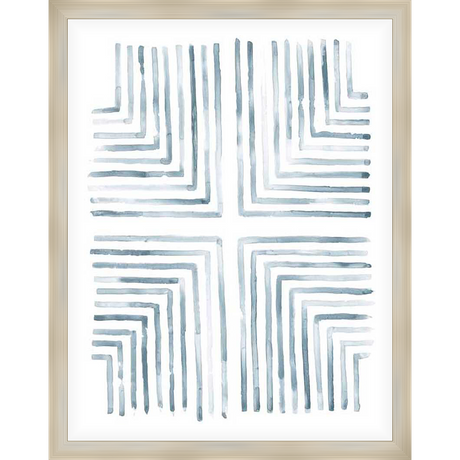 A serene abstract watercolor print features intersecting lines in varying shades of blue, creating a captivating geometric design that adds a touch of modern elegance to any space. This unique artwork is perfect for those seeking a minimalist yet impactful aesthetic.