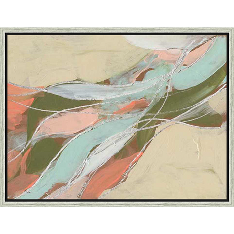 This abstract artwork features a flowing composition of layered colors and textures. The piece evokes a sense of movement with its organic shapes and subtle color variations, perfect for adding a touch of modern elegance to any space.