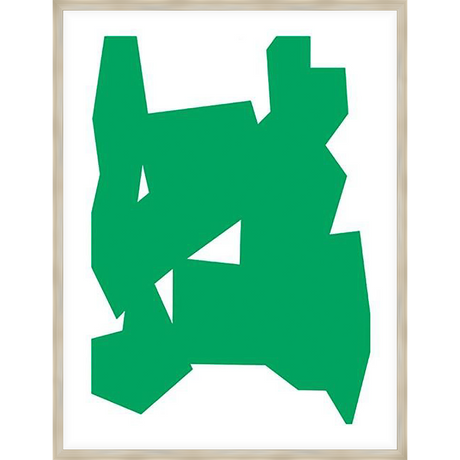 An abstract composition featuring a bold green shape against a white background, creating a modern and striking visual. This artwork is sure to add a touch of contemporary flair to any space.