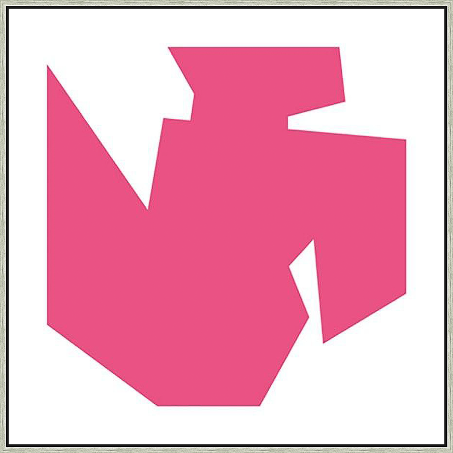 A vibrant abstract composition featuring a bold, geometric shape in a striking pink hue, juxtaposed against a clean white background. This artwork is a statement piece, perfect for adding a touch of modern art to any space.