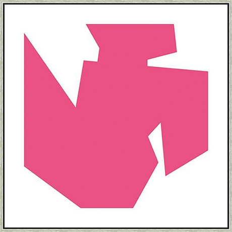 A vibrant abstract composition featuring a bold, geometric shape in a striking pink hue, juxtaposed against a clean white background. This artwork is a statement piece, perfect for adding a touch of modern art to any space.