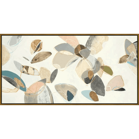 This abstract artwork evokes a sense of natural beauty and artistic freedom. The composition features organic shapes in soft, muted tones of gray, beige, brown, and teal, creating a calming and sophisticated aesthetic. Delicate lines and subtle textures add depth and visual interest, making it a perfect addition to any modern interior.