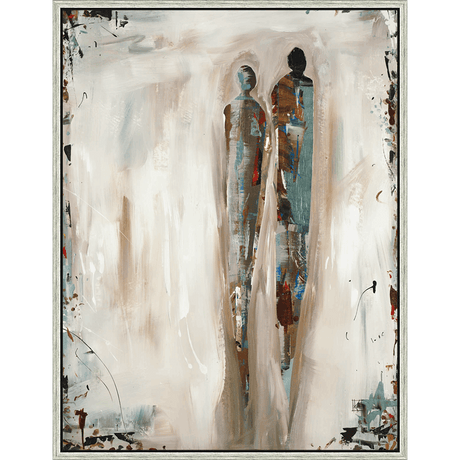 This evocative abstract painting features two figures rendered in soft, muted tones against a backdrop of broad, expressive brushstrokes. The interplay of light and shadow, coupled with subtle color variations, creates a sense of depth and emotional resonance. A blend of deliberate and spontaneous techniques creates a composition that captures movement and a story, perfect for enhancing any space with its artistic flair.