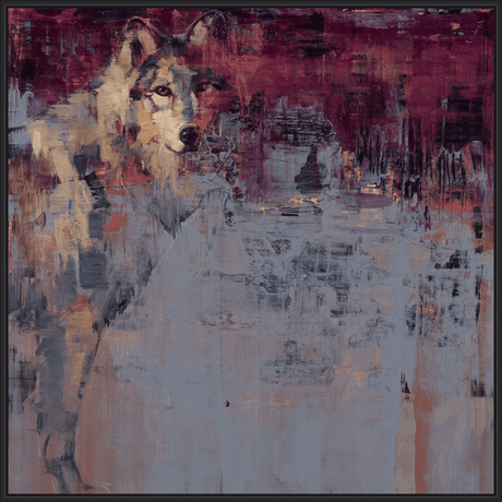 This original painting captures the essence of the wilderness with its textured application of layered color and a subject of a majestic wolf. The artist's technique gives the artwork a sense of both depth and movement, with the interplay of light and shadow creating a captivating piece perfect for any space. The abstract background and striking color palette will surely enhance any art collection.