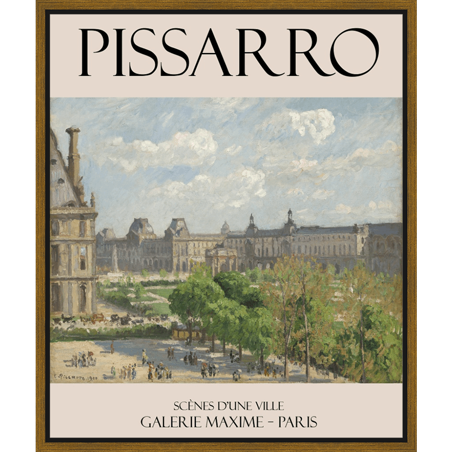 This elegant artwork, originally created by Camille Pissarro, captures the essence of Parisian street life. The painting depicts a bustling cityscape, with figures strolling along pathways and buildings standing tall in the background. The use of light and shadow creates a vivid scene, and the color palette transports you to a beautiful day in France.