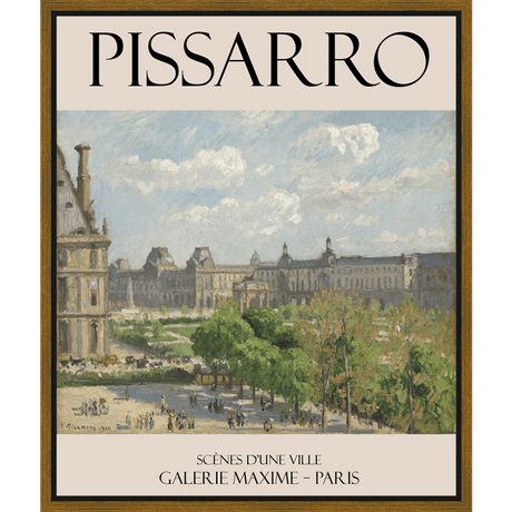 This elegant artwork, originally created by Camille Pissarro, captures the essence of Parisian street life. The painting depicts a bustling cityscape, with figures strolling along pathways and buildings standing tall in the background. The use of light and shadow creates a vivid scene, and the color palette transports you to a beautiful day in France.
