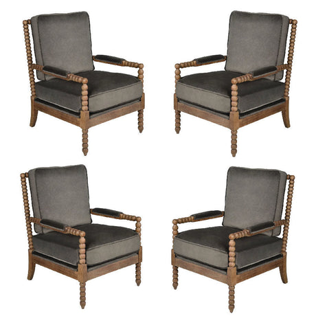 Charcoal Velvet and Wood Chair - Kings Fine Art & Decor