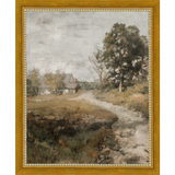 SA001-FARMHOUSE ON THE ROAD Hand framed in a transitional gold frame. Finished Size: W 9.25 in x H 11.25 in