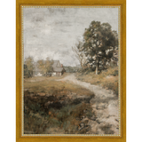 SA001-FARMHOUSE ON THE ROAD Hand framed in a transitional gold frame. Finished Size: W 10.25 in x H 13.25 in