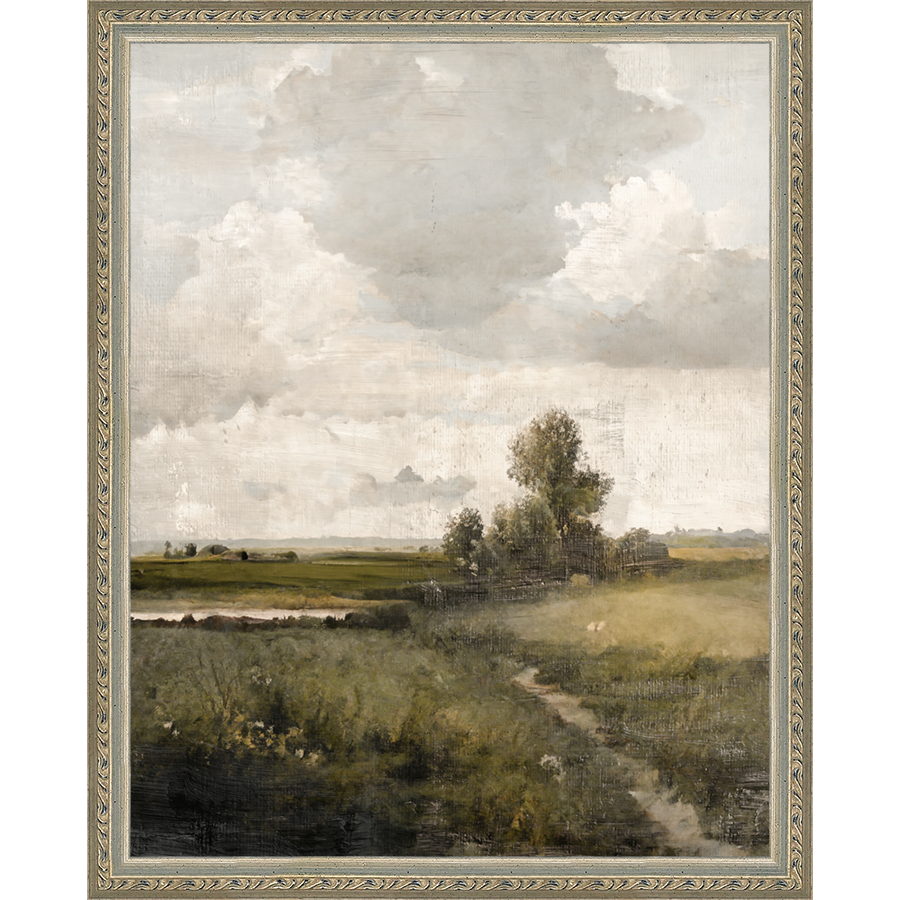 SA003-THE NARROW PATH Hand framed in an ornate dark silver frame. Finished Size: W 12.25 in x H 15.25 in
