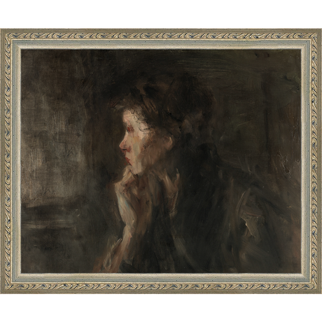 SA007-THINKER Hand framed in an ornate dark silver frame. Finished Size: W 11.25 in x H 9.25 in