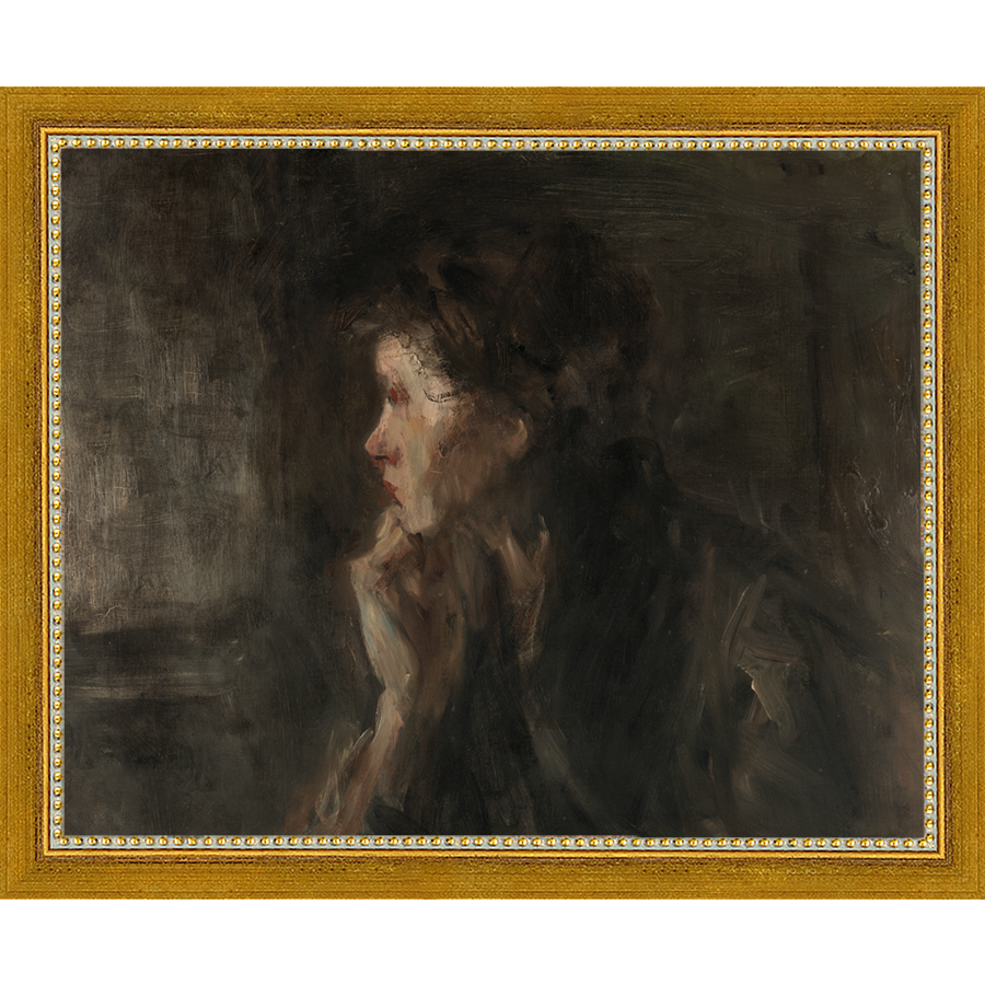 SA007-THINKER Hand framed in a transitional gold frame. Finished Size: W 11.25 in x H 9.25 in