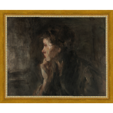 SA007-THINKER Hand framed in a transitional gold frame. Finished Size: W 11.25 in x H 9.25 in