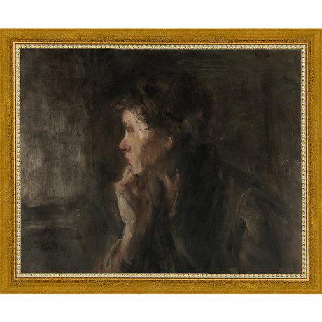 SA007-THINKER Hand framed in a transitional gold frame. Finished Size: W 11.25 in x H 9.25 in
