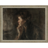 SA007-THINKER Hand framed in an ornate dark silver frame. Finished Size: W 13.25 in x H 10.25 in