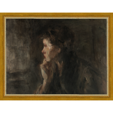 SA007-THINKER Hand framed in a transitional gold frame. Finished Size: W 13.25 in x H 10.25 in