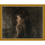 SA007-THINKER Hand framed in a transitional gold frame. Finished Size: W 15.25 in x H 12.25 in