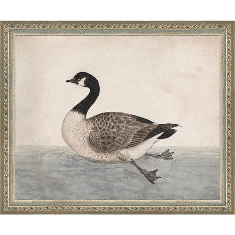 SA009-VINTAGE GOOSE Hand framed in an ornate dark silver frame. Finished Size: W 11.25 in x H 9.25 in