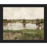 SA011-AT THE POND Hand framed in a matte black frame. Finished Size: W 11.25 in x H 9.25 in