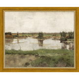 SA011-AT THE POND Hand framed in a transitional gold frame. Finished Size: W 11.25 in x H 9.25 in
