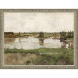 SA011-AT THE POND Hand framed in an ornate dark silver frame. Finished Size: W 13.25 in x H 10.25 in