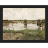 SA011-AT THE POND Hand framed in a matte black frame. Finished Size: W 13.25 in x H 10.25 in