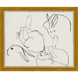 SA013-RABBITS Hand framed in a transitional gold frame. Finished Size: W 11.25 in x H 9.25 in