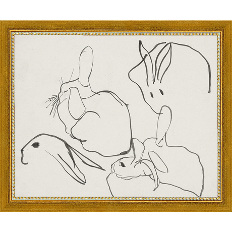 SA013-RABBITS Hand framed in a transitional gold frame. Finished Size: W 11.25 in x H 9.25 in