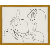 SA013-RABBITS Hand framed in a transitional gold frame. Finished Size: W 15.25 in x H 12.25 in