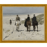 SA017-BEACH SCENE Hand framed in a transitional gold frame. Finished Size: W 11.25 in x H 9.25 in