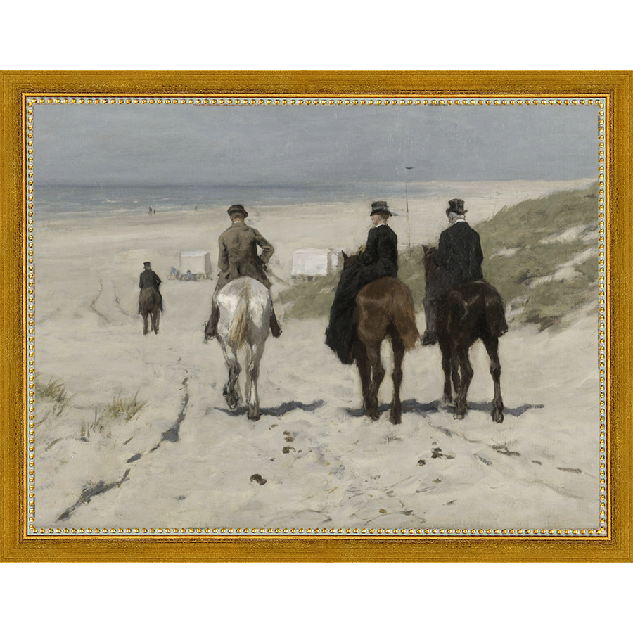 SA017-BEACH SCENE Hand framed in a transitional gold frame. Finished Size: W 13.25 in x H 10.25 in