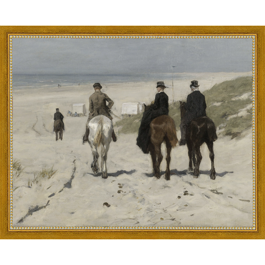 SA017-BEACH SCENE Hand framed in a transitional gold frame. Finished Size: W 15.25 in x H 12.25 in