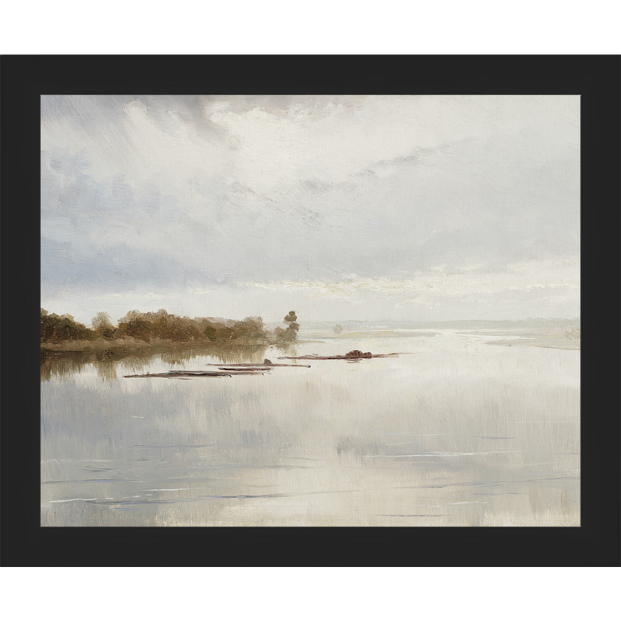 SA021-THE LAZY RIVER Hand framed in a matte black frame. Finished Size: W 11.25 in x H 9.25 in