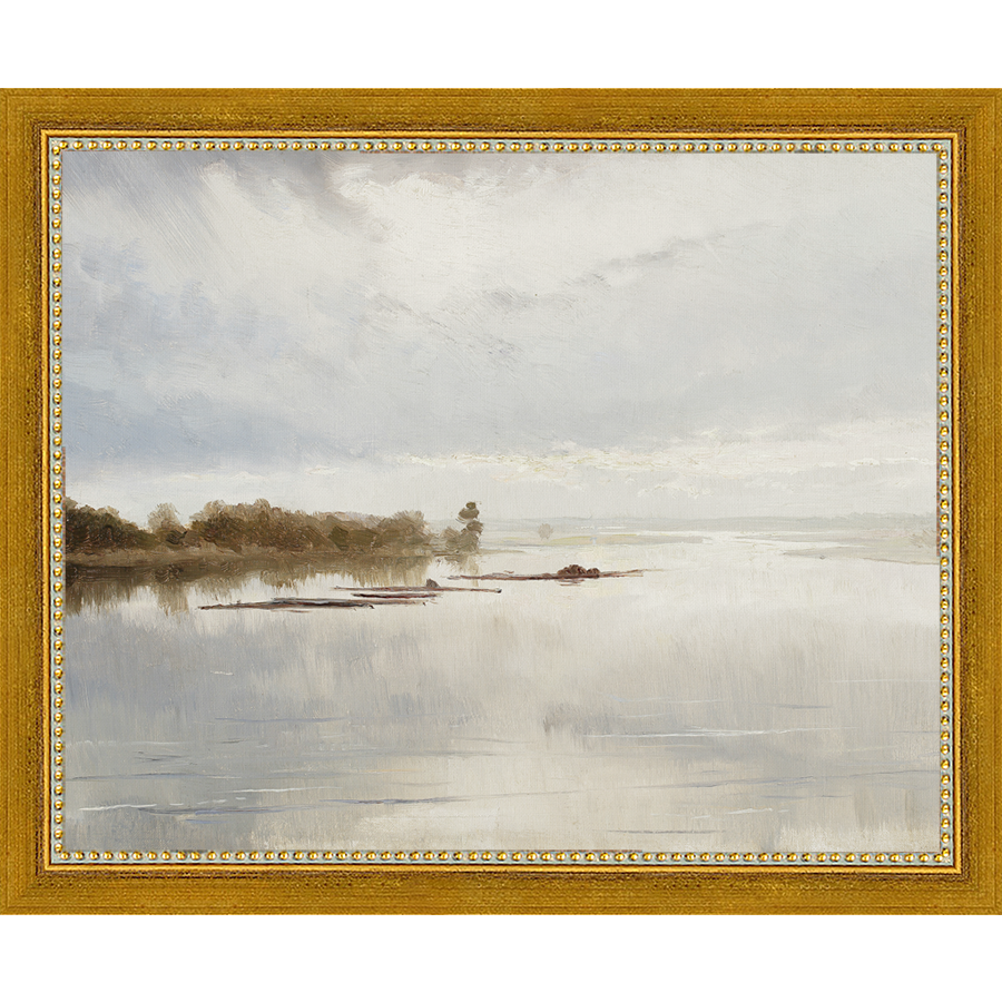 SA021-THE LAZY RIVER Hand framed in a transitional gold frame. Finished Size: W 11.25 in x H 9.25 in