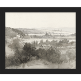 SA022-VILLAGE LANDSCAPE Hand framed in a matte black frame. Finished Size: W 11.25 in x H 9.25 in