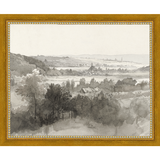 SA022-VILLAGE LANDSCAPE Hand framed in a transitional gold frame. Finished Size: W 11.25 in x H 9.25 in