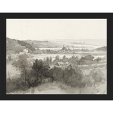 SA022-VILLAGE LANDSCAPE Hand framed in a matte black frame. Finished Size: W 13.25 in x H 10.25 in
