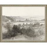 SA022-VILLAGE LANDSCAPE Hand framed in an ornate dark silver frame. Finished Size: W 15.25 in x H 12.25 in