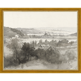SA022-VILLAGE LANDSCAPE Hand framed in a transitional gold frame. Finished Size: W 15.25 in x H 12.25 in