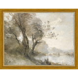 SA023-TREES ON POND II Hand framed in a transitional gold frame. Finished Size: W 13.25 in x H 10.25 in