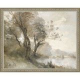 SA023-TREES ON POND II Hand framed in an ornate dark silver frame. Finished Size: W 15.25 in x H 12.25 in